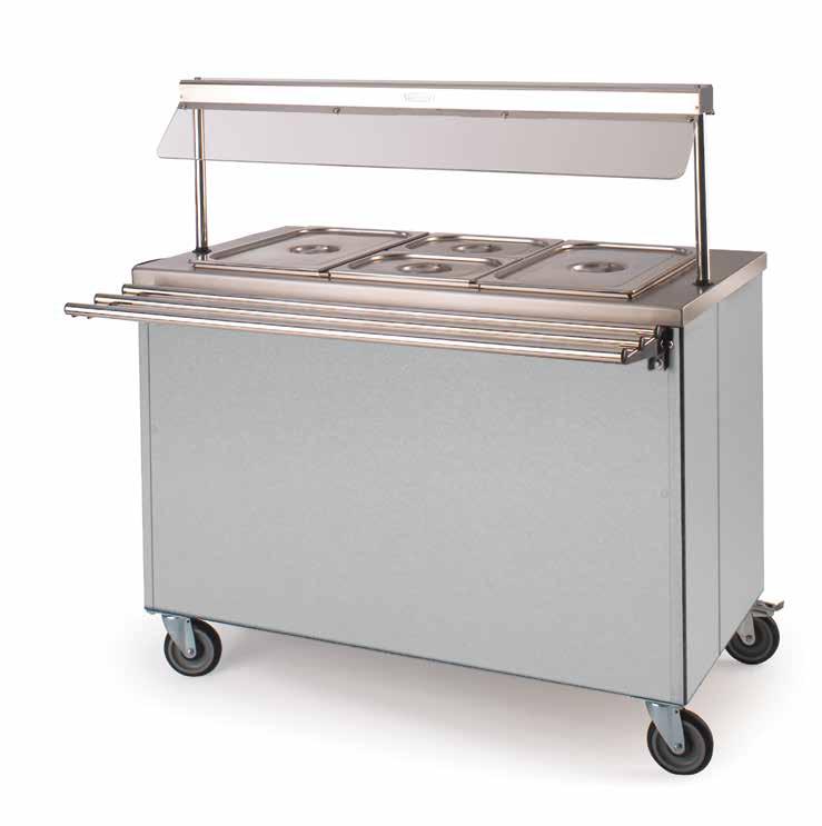 different module lengths available. Hot cupboards have plain stainless steel tops. Dry heat Bain Marie tops take gastronorm containers (see accessories).