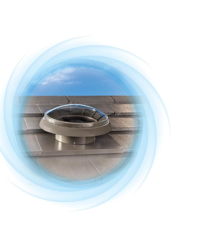 Smart Roof Ventilation MANAGEMENT EQUIVALENT TO SIX WIND DRIVEN VENTS AiroMatic powered by Edmonds Air iq is a smart ventilator with a clear dome that improves the condition of your roof space.
