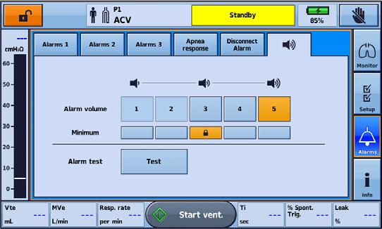 mobility bags. In the example below, your Clinician has maintained the default alarm volume of three.