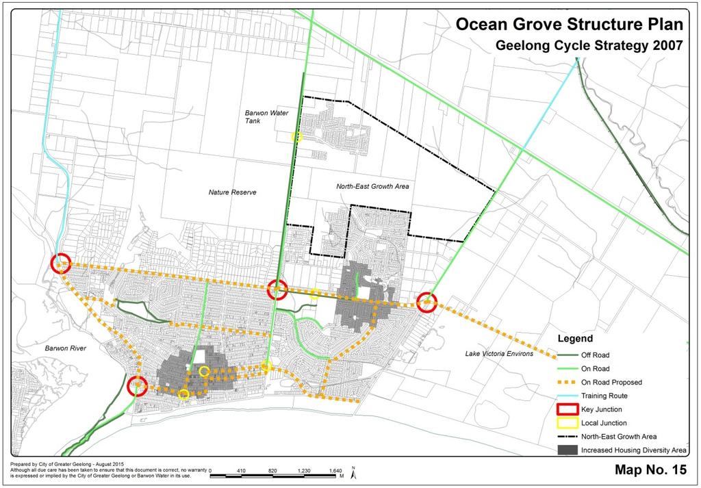 Bicycle Network The City of Greater Geelong Cycle Strategy 2007 identifies works for Ocean Grove that include installing bicycle lanes along Presidents Avenue to connect to Orton Street, review