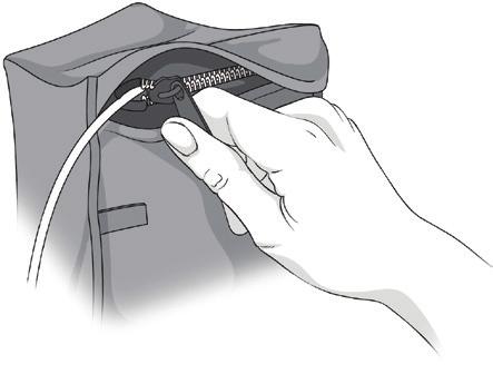 With the shower bag opening away from you, position the driveline toward the farthest right corner of the zipper.