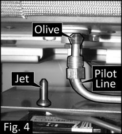Now remove the gas pipe fitting under the pilot (Fig. 3) and remove the No.