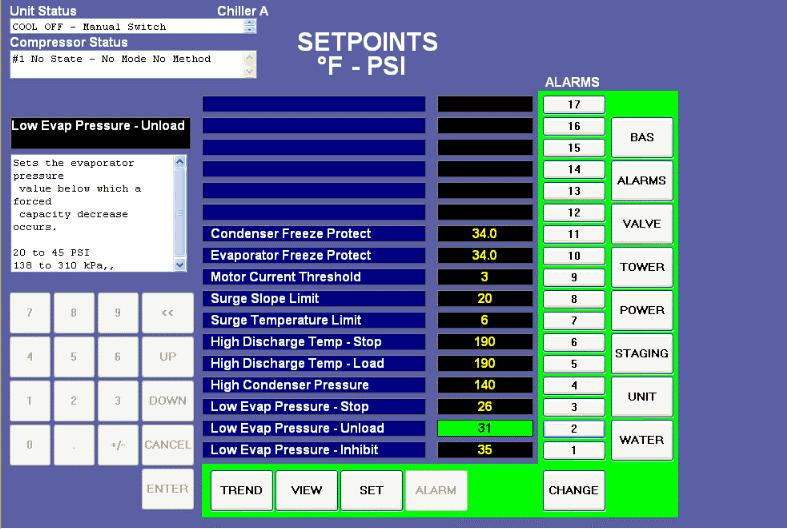 SET Screens The set screens on the Interface Panel are used to input the many setpoints associated with equipment of this type. MicroTech-E provides an extremely simple method for accomplishing this.