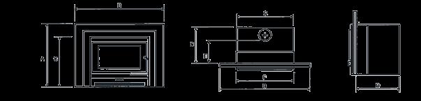 With regard to the Coupe Insert and Wall Penetration units; they both require 9mm of non combustible sheet below the unit. All dimensions shown are approximate.