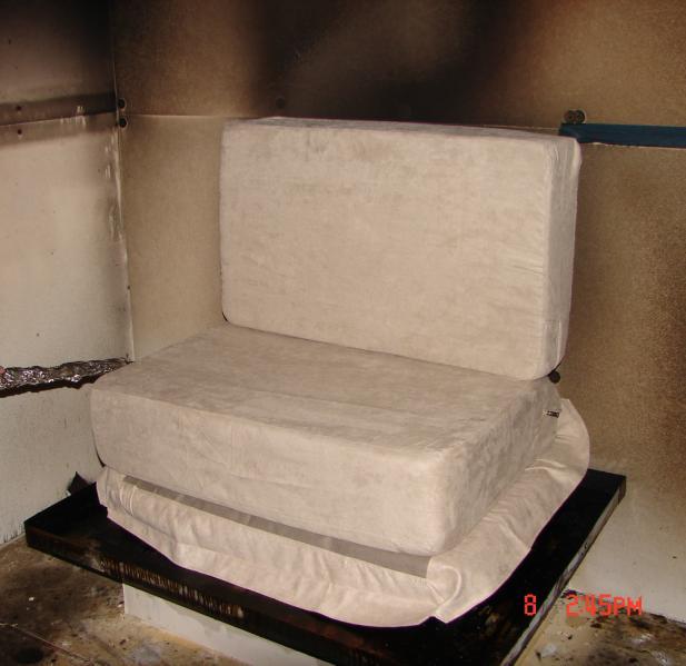 Cushions were non-fire retarded flexible polyurethane foam slabs of either a low density - 21kg/m 3 {1.