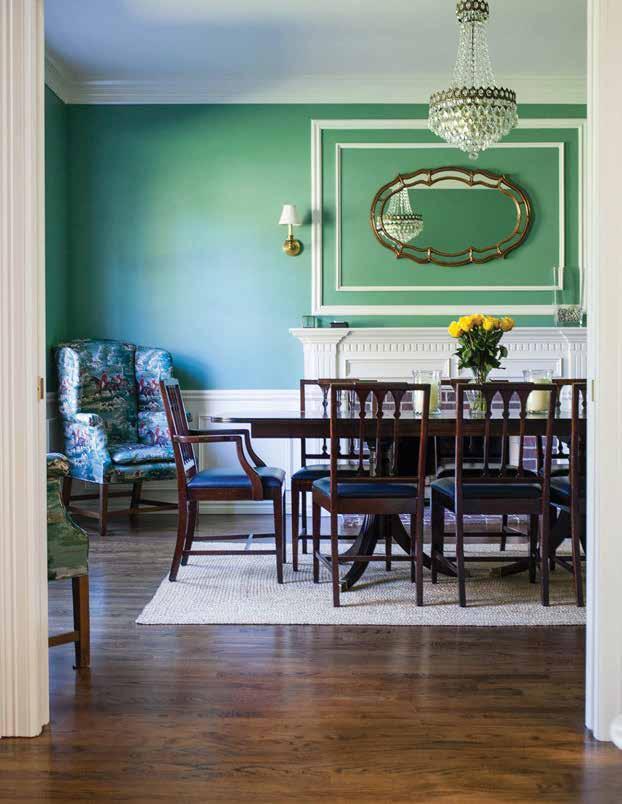 The bold green hue in the dining room was chosen from a collection of historic paint colors, yet it feels very contemporary.