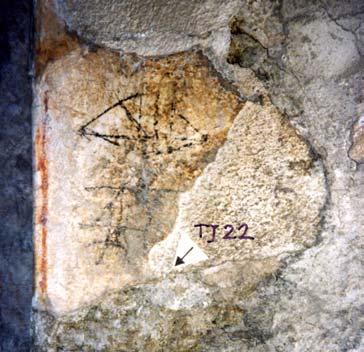 Sample no. 22 Location Cella, aedicule. East room, at the entrance. Decoration Layer and decorated stucco. Photo Film 20, photo 13.