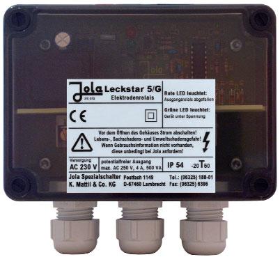 Leckstar 5/G electrode relay without DIBt certificate without cable break monitoring feature for the connection of all conductive electrodes without cable break monitoring unit with 1 potential-free
