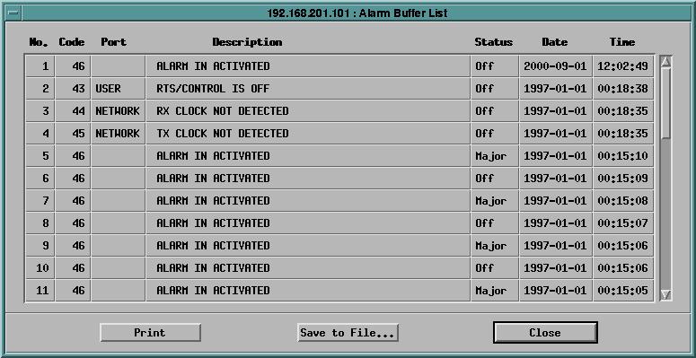 FCD-G.703, FCD-V.35 and FCD-X21 Configuration The Alarm Buffer List appears. Figure 12.