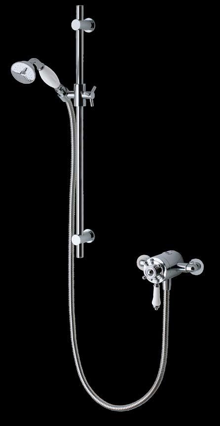 The traditional showerhead compliments the mixer valves timeless look.