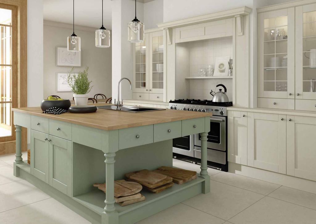 MANORHOUSE Sage & White Cotton The Manor House shaker door in Sage and White Cotton creates a warm summer garden feel,