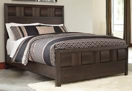 Bed (82/94) Queen Bed (81/96) B582 Chanella (Ashley HS Exclusive) Transitional contemporary styling in a brown finish with gray undertones Features select walnut veneers and