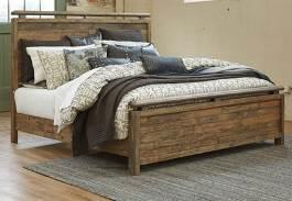 made with reclaimed pine solids in a light gray brown color Wood includes nail holes, patches, dings, and gouges that add character Cases feature upside down U-shaped metal legs in a dark textural