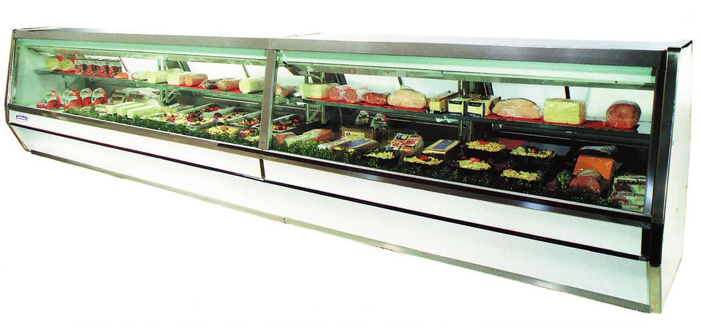 Service Glass Displays Curved Glass Great for deli, meat, fish, Salads, and specialty products Available in 4, 6 and 8 lengths Stainless top Available in white, black or stainless steel exterior