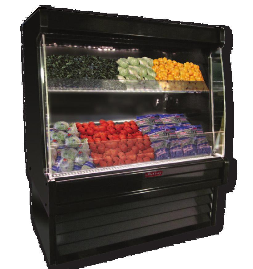 Display Cases Open Coolers Ovation produce open merchandiser Available in black, white
