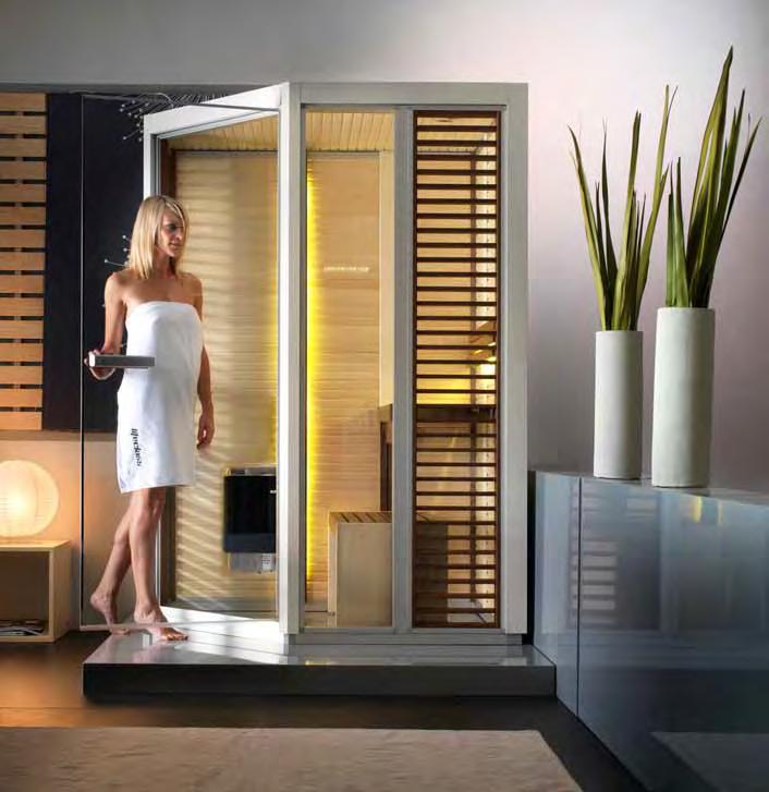 Tylö impression Home spa in a minimum of space. A furniture in the small bathroom. Step into the warmth, feel your thoughts clear.