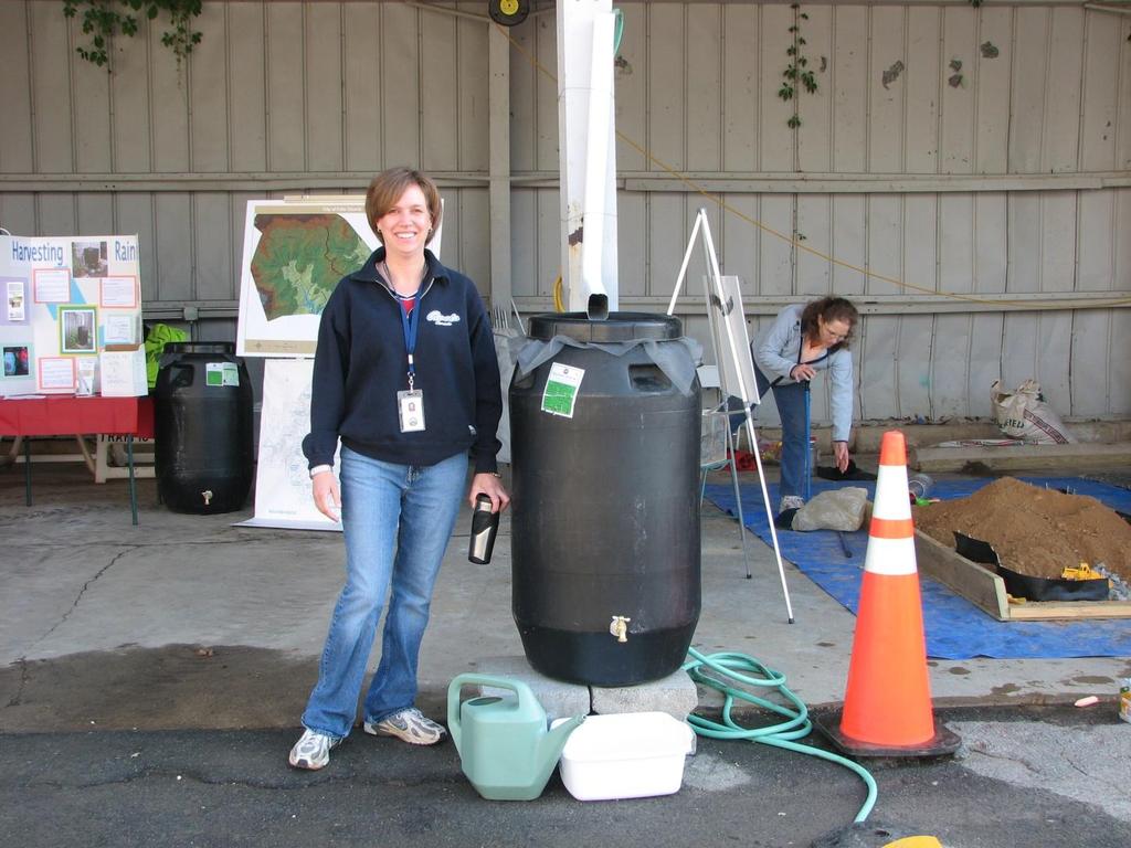 Rain barrels collect water for use