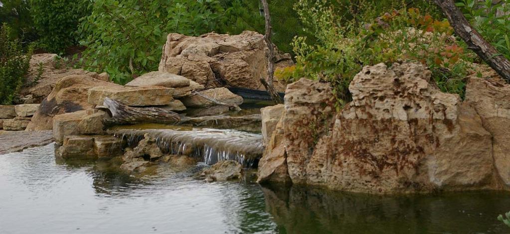 used to create a waterfall east of the 5 th green, by using the rocks and boulders to establish a persistent upper pool of water into which water is constantly pumped from the lower pond, creating a