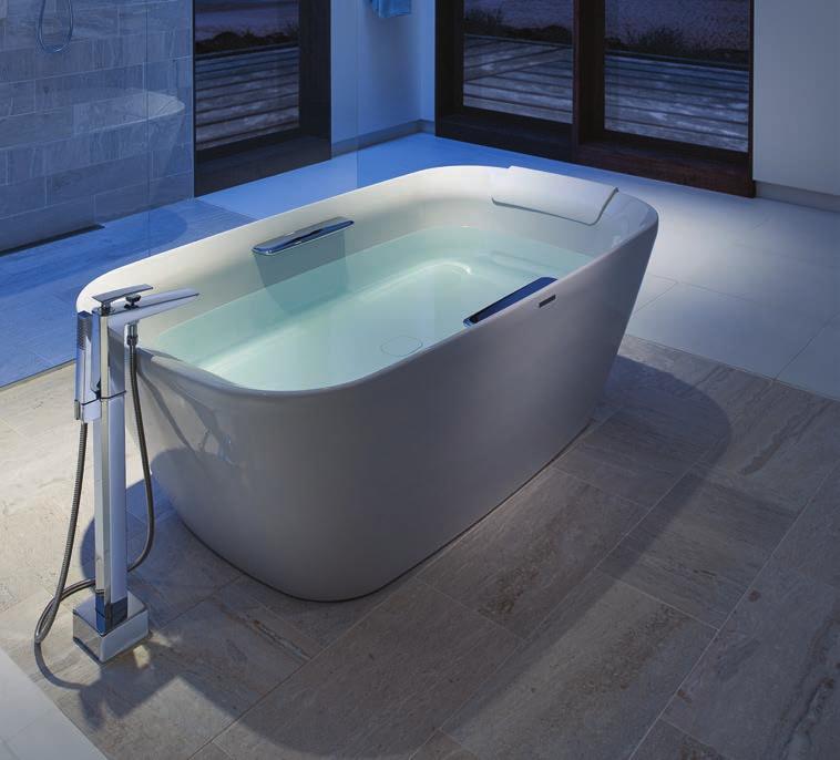 and push button design for a smooth, one-piece tub appearance Slip-resistant surface 1 soft, waterproof, removable pillow 81 gallon capacity AVAILABLE COLORS #01 Cotton RECOMMENDED TUB FILLER
