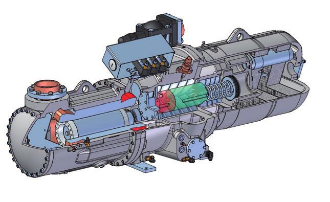 Working principle Rotary screw compressors utilize two helical screws to compress the refrigerant.