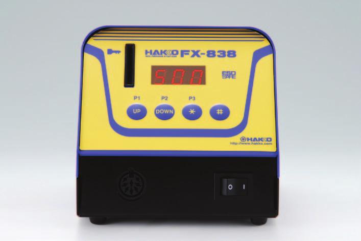 Features Graph of a comparison of the permance of the HAKKO FX-838 and a conventional station Temperature ( C) 400 350 300 250 200 150 0 50 0 FX-838 (150 W) 14.6 sec. FX-951 (70 W) 17.1 sec.