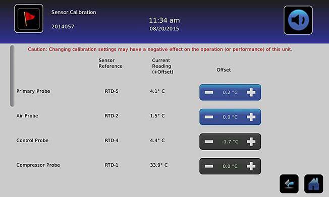 Chapter 5: Settings Sensor Calibration > > Sensor Calibration Sensor Calibration allows temperature offsets to be viewed.