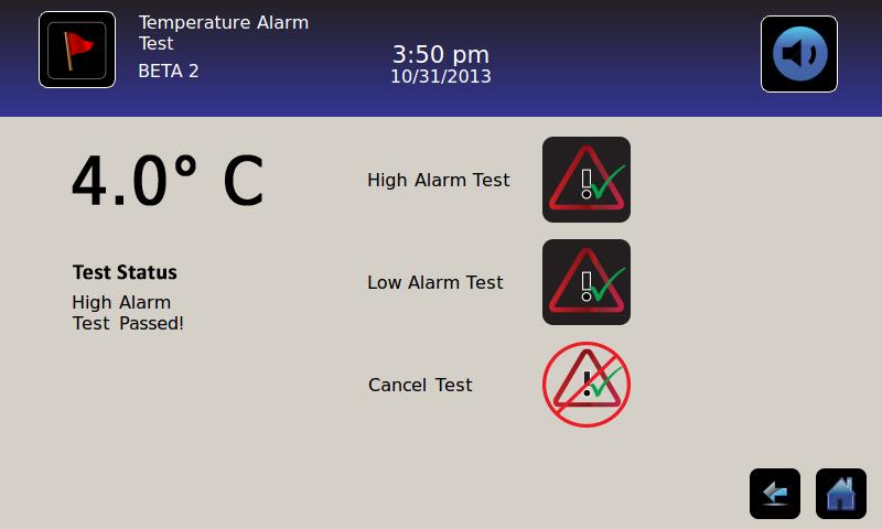 Chapter 7: Temperature Alarm Test Chapter 7: Temperature Alarm Test Initiate an automatic alarm test for the primary probe high and low temperature alarms.