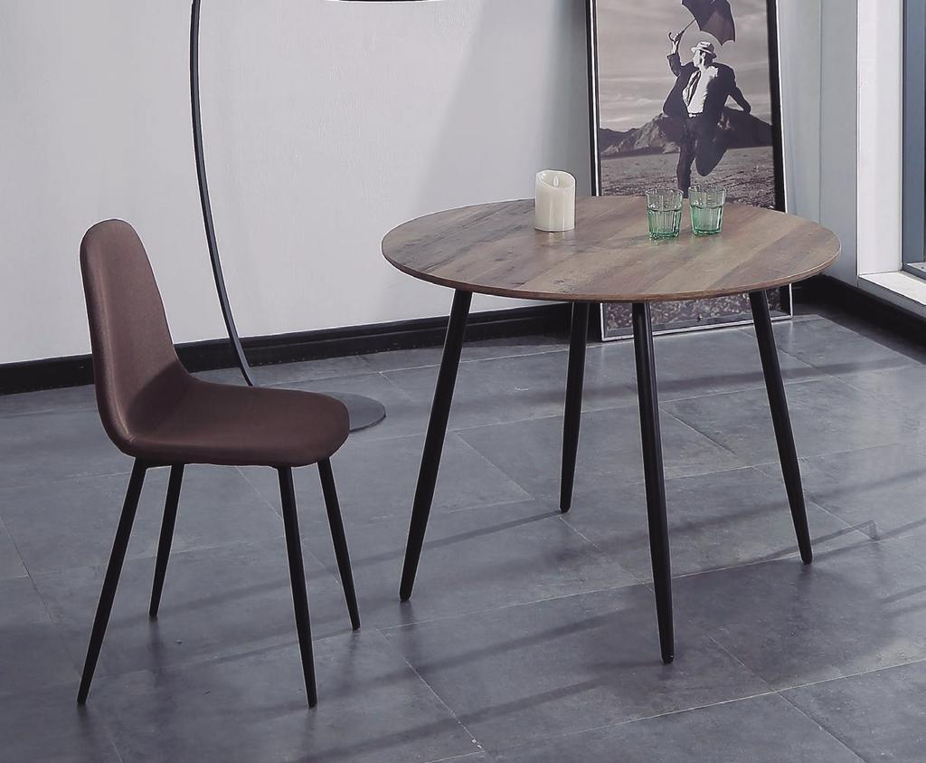 Suecia / Mesa comedor redonda nogal y negro / Round dining table walnut and black legs / 100 x 100 x