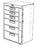 per drawer, 18"d x 24"w x 36"h Drawer cabinet with three 4" high drawers, two 6" high drawers and an 8"