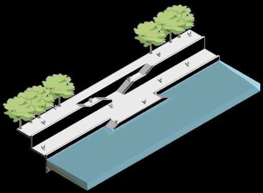 Lower Promenade Design for ghats in case of engineered embankment type have been shown here.