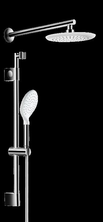 System shower sets Showering a11 a12 Pure waterfall a11 Shower system Adjustable height fixed riser, waterfall head, diverter, slide bar and holder, variable spray handset, and hose.