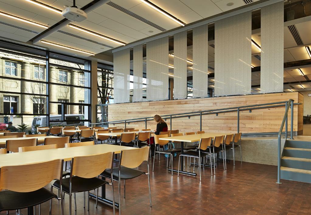 The dining hall is designed to support multiple functions and group sizes.
