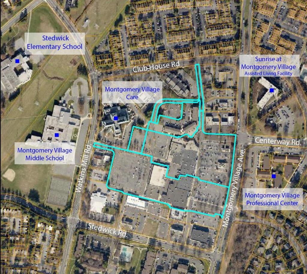 SECTION 2: SITE DESCRIPTION Site Vicinity The Montgomery Village Center (the Site) is located on a block bounded by Montgomery Village Avenue, Club House Road, Watkins Mill Road, and Stedwick Road,