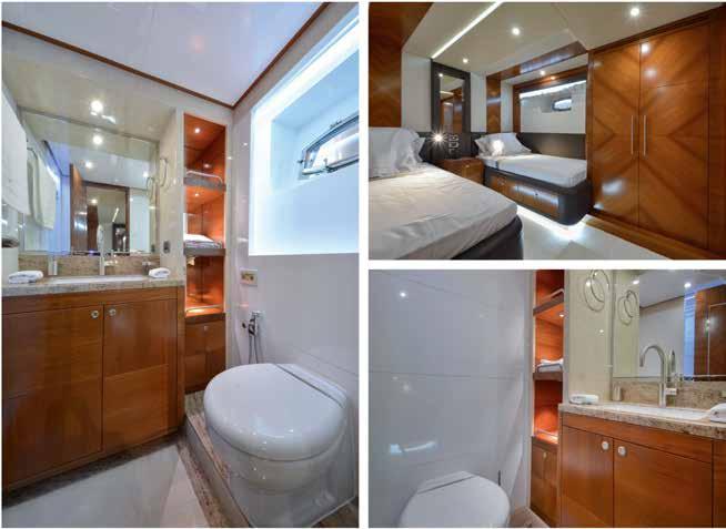 OPPOSITE Double Guest Stateroom. ABOVE CLOCKWISE Double Guest En Suite.
