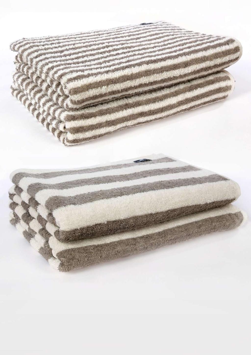 Terry towel in narrow stripes Color: White - natural brown 7