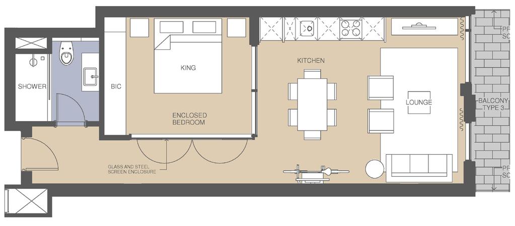 UNIT - TYPE A2 UNIT: 60m 2 BALCONY: 6m 2 TOTAL: 66m 2 is indicative and all loose furniture as well as appliances are excluded