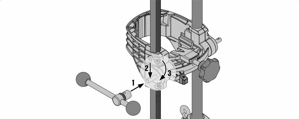 2. Lock the carriage on the drill stand at the maximum distance from the working surface. The carriage must be locked in the uppermost position.