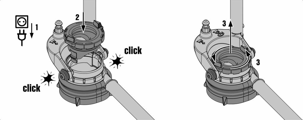 2. Flip the ring on the retaining pin into the open position and insert the pin in the hole. 3. Close the ring on the retaining pin. 5.3.6 Fit or exchange the sealing ring. 1.