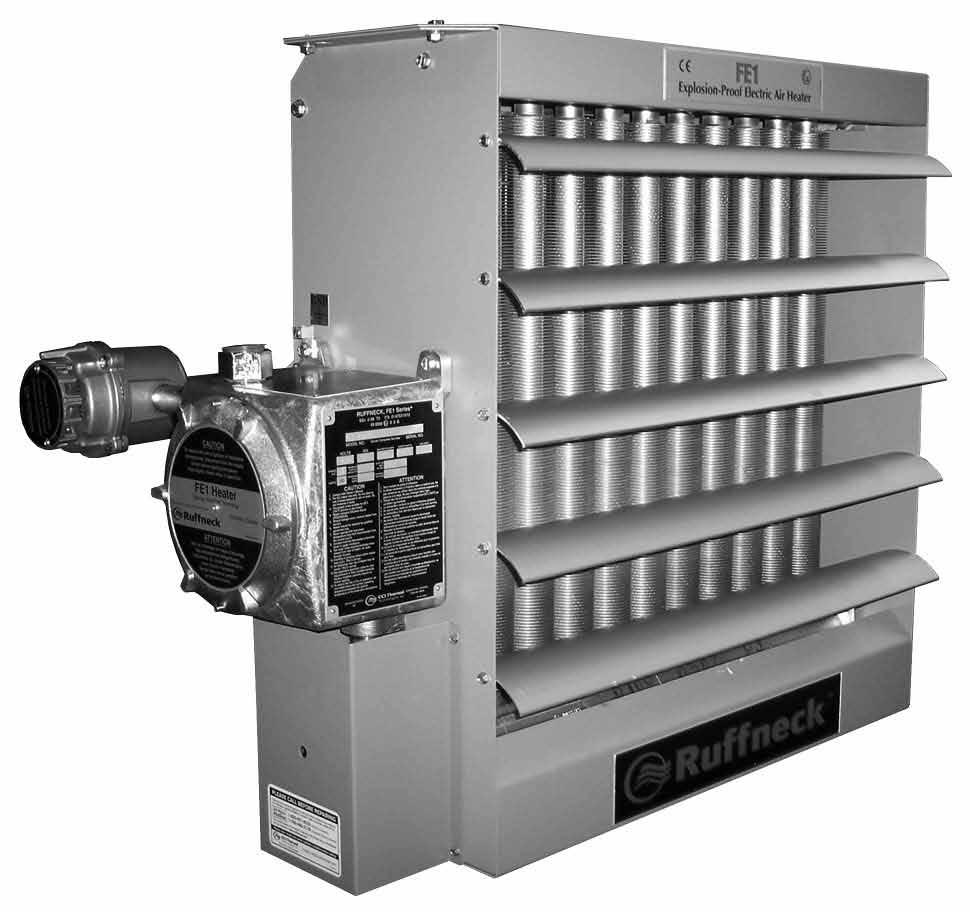 Explosion-Proof Electric Air Heaters The heater core assembly is contained in a sturdy, epoxy-coated, 14-gauge steel cabinet which also carries the motor and fan assembly.