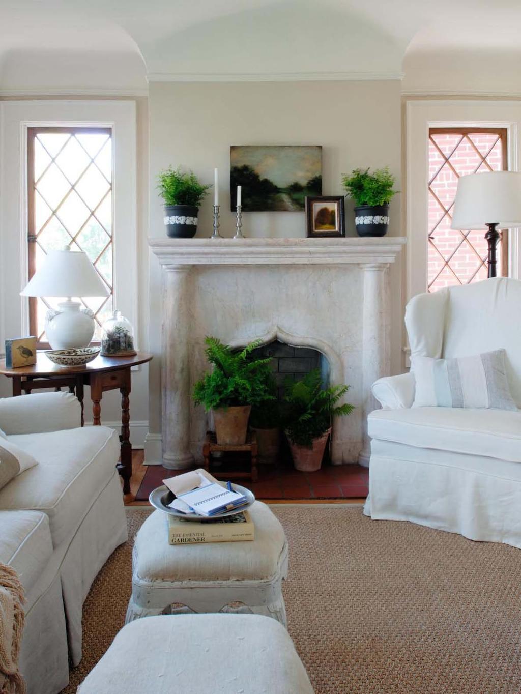 Homeowner Nikie Barfield collects antique ironstone and Wedgwood, left, for its graceful lines and creamy sheen.