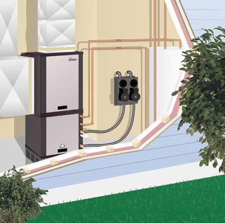 ClimateMaster Air From The Home Heated or Cooled Air Filter Geothermal Heat Pump Ground Loop Connections Hot Water Tank Loop Circulation Pump(s) An example of a vertical upflow unit installation Q: