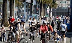 Sunday Streets occur monthly during the summer when the city temporarily closes some streets to automobile traffic and re-designates