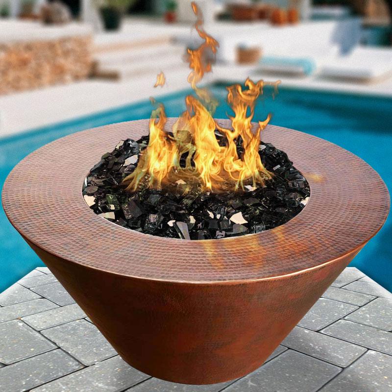 Square or Round 31" Diameter x 11" High Match Light or Electronic Ignition Round Copper Fire Bowls A surefire way to elevate any nighttime experience.