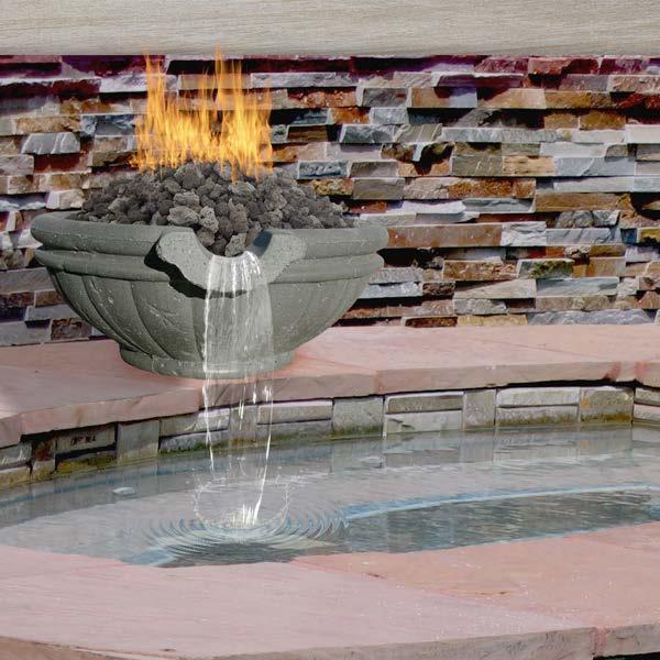 CONCRETE Fire & Water Bowls Similar to our fire bowls, but with a couple extra components! Easy to hook into a pool's filtration system.