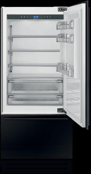 90 CM FULLY INTEGRATED COMBINATION FRIDGE-FREEZER RI96RSI (Satin-finish stainless steel) 580L right hinge fridge-freezer (Gross capacity) 3 adjustable, extra-wide glass fridge shelves 0 C LifePlus