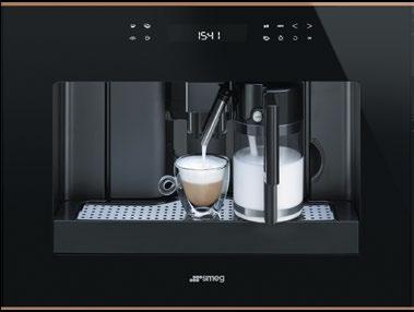 DOLCE STIL NOVO OVEN & COMPACT SOLUTIONS 60x45 CM COMPACT COFFEE MACHINE CMS4601NR (Black glass with copper trim) 15 bar extraction 1,8L water tank Removable milk jug and drip tray Single and double