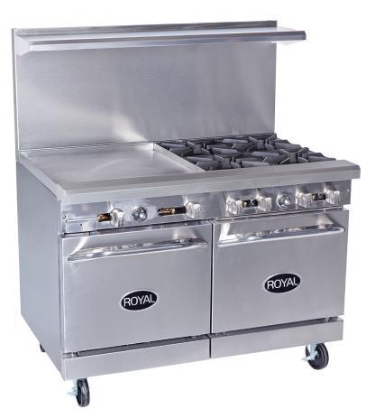 RANGES 8" RANGE SERIES ( with ( with two two 0" 0" oven oven ) ) RR-8 (8) Open Burners 8 RANGE SERIES (with two 0 wide ovens) SHIP T. 9,000 800 lbs.