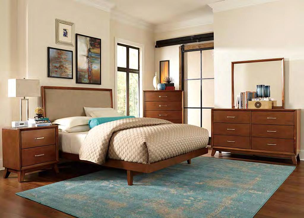 SOREN COLLECTION Hints of retro styling lend to the contemporary style of the Soren Collection. Clean lines give way to slightly angled legs on each piece of this modern bedroom suite.