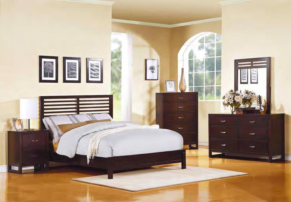 Designed with an eye for clean contemporary lines and pulling in warmth from warm brown cherry finish, this bedroom offering