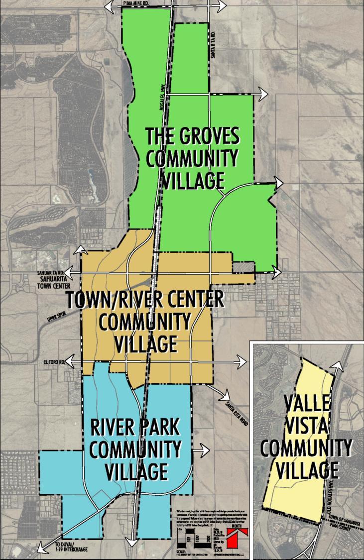 Community Villages 6,000 acres, 40-50 year build-out Rancho Sahuarita The Groves: Employment focus Town/River Center:
